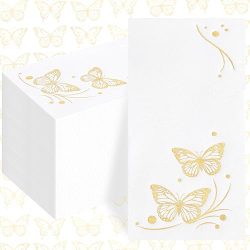 Joyido 50Pack Gold Butterfly Napkins - Cloth Like Dinner Napkin for Wedding