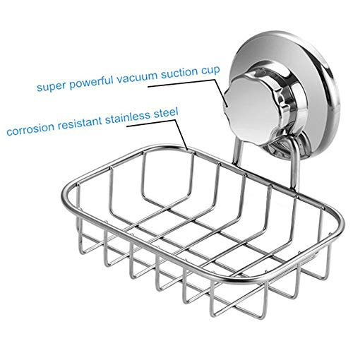 SANNO Shower Soap Dish Super Powerful Vacuum Suction Cup Soap Holder For Sponge, Shower, Bathroom, Tub and Kitchen Sink, Strong Rustproof Stainless Steel Wall Mounted Soap Rack