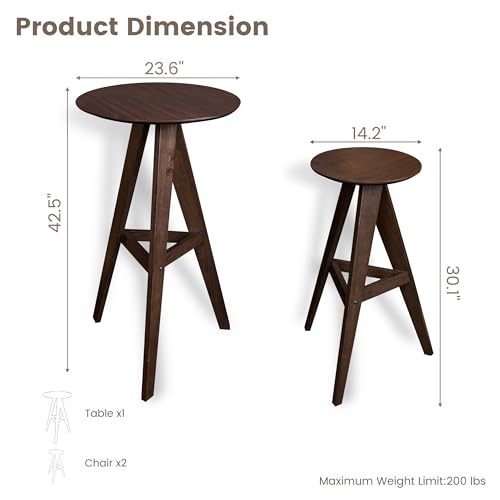 Image of CONSDAN Wood Bar Stools Set of 2, High Round Pub Chairs with Solid Wood Walnut Seat, Tall Bar Height Bistro Stools, Sturdy and Comfortable for Kitchen, Dining Room, or Home Bar, Modern Design