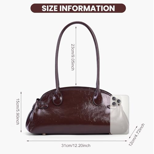 Image of Vintage Shoulder Bag - Glossy Leather Top Handle Handbag, Retro Minimalist Dome Shoulder Purse, Elegant Underarm Bag