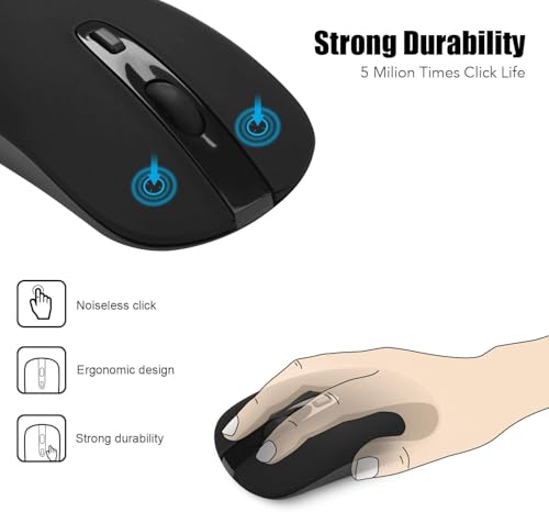 Image of cimetech Wireless Mouse, 800 /1200 /1600 DPI 2.4G Silent Noiseless Portable Mouse for Office and Home, Compatible with Laptop /PC /Computer Notebook - Black