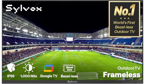 Image of SYLVOX 55'' Outdoor TV, Ultra-Narrow Bezel, Upgraded IP56 Waterproof Smart Google TV for Outside, 2x12W Speakers with Dolby Atmos, 1000 Nits Brightness for Patio, Deck or Partial Sun (Frameless, 2026)