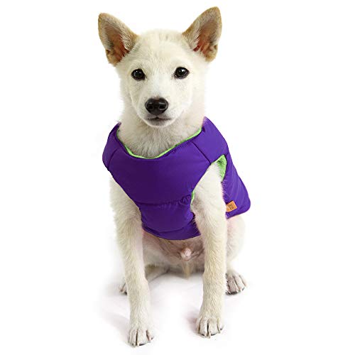 Image of Gooby Padded Vest Dog Jacket - Solid Purple, Small - Warm Zip Up Vest Fleece Jacket with Dual D Ring Leash Water Resistant for Small to Medium Dogs