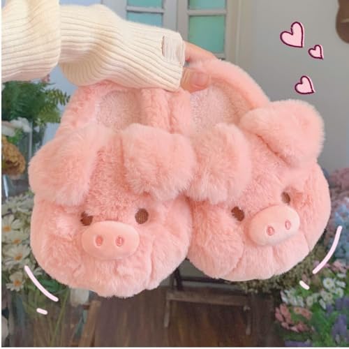 Animal Fuzzy Slippers for Women Cute Womens Pig Elephant Fluffy Plush Warm House Slippers, Winter2
