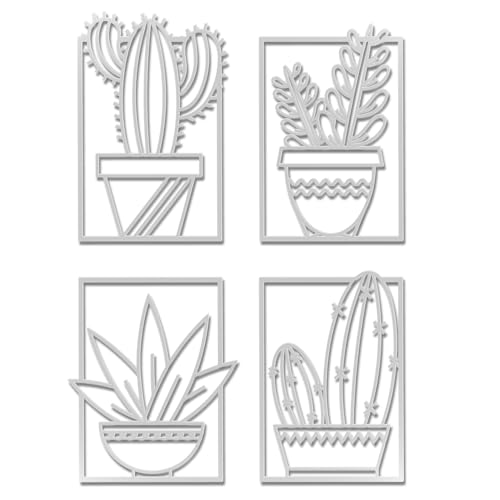 Tres Aristas | Set de 4 Cuadros Minimalistas de Cactus | Arte Lineal Moderno | Decoración de Pared para Salón, Dormitorio u Oficina | Cuadros Originales (Blanco)