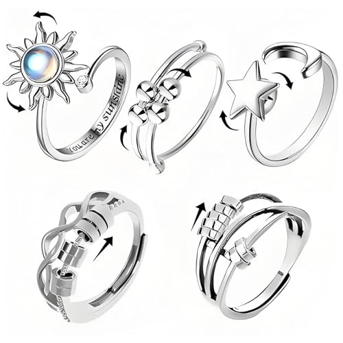 El Mejor Listado de Anillos comprados en linea. 47 5 Anillos Anti-Estrés Para Mujer, Anillos De Mujer De Cobre Giratorios Ajustables, Alivio De Ansiedad y Estrés, Accesorios De Moda Para Regalo, Es La Elección Perfecta Para Dar...