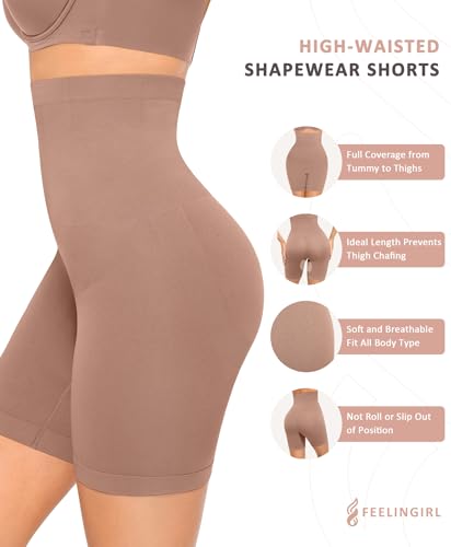 Image of FeelinGirl Tummy Control Shapewear Shorts Body Shaper for Women High-Waisted Thigh Slimming