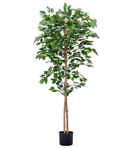 HAIHONG 5FT Artificial Ficus Trees with Realistic Leaves and Natural Trunk, Faux Ficus Tree with Sturdy Plastic Nursery Pot, Fake Ficus Tree for Office Home Farmhouse for Indoor Outdoor Decor