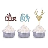 Oh Deer It's A Boy Cupcake Toppers for Male Baby Shower Party Decorations (24 Counts)