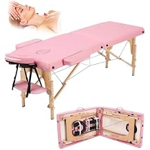Spa Bed Portable Lash Bed Massage Bed, 2 Fold Foldable Spa Tables, 84 in L Wooden Frame Facial Cradle Lash Salon Bed, Pink 2 Fold/Wooden Frame