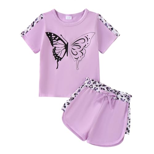 Image of Toddler Girl Clothes Kids Summer Outfits Short Sleeve Leopard-Print T-Shirt and Shorts 2 Piece Set 2-8 Years