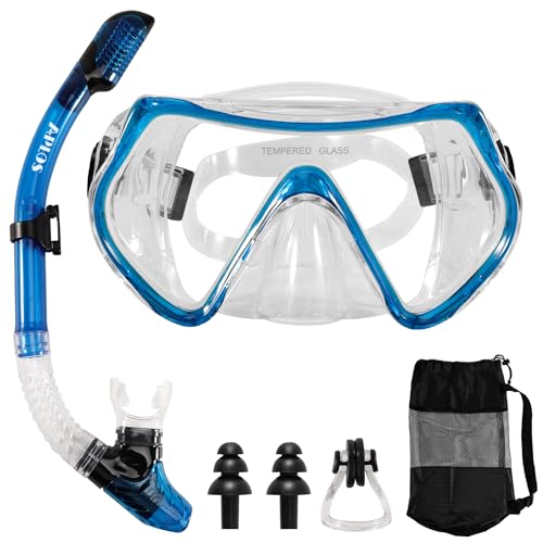 APLOS Attrezzatura Snorkeling per Adulto- Maschera Snorkeling, Maschera Subacquea con Vista Panoramica Antiappannamento e Tubo Snorkel Asciutto Antigoccia, Maschera e Boccaglio Snorkeling