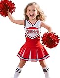 Doxrmuru Girls Cheerleader Costume Cheerleading Outfit for Halloween Party Birthday Gift (Red, 5-6 Years)