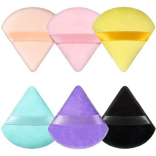 Pimoys 6 Pieces Powder Puff with a Case Soft Makeup Sponge Triangle Make Puff for Face Powder Cosmetic Foundation Sponge Beauty Makeup Tool, 6 Colors