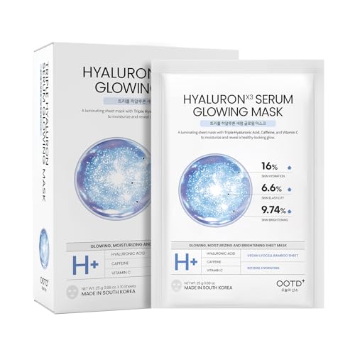 Image of #OOTD Triple Hyaluron Hydrating Mask for Dry and Sensitive Skin, Firming & Moisturizing Korean Vegan Facial Mask with Caffeine & Vitamin C (10-Count)