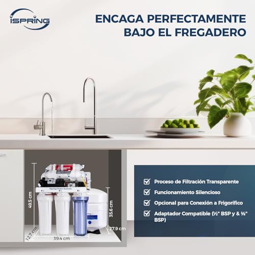 Miniatura 5 de Ispring Rcc7p-Ak Sistema De Ósmosis Inversa De 6 Etapas Debajo Del Fregadero Con Bomba, Filtro De Agua Alcalina, Ph , 75 Gpd, Reducción De Tds, Sistema De Filtración De Agua Potable