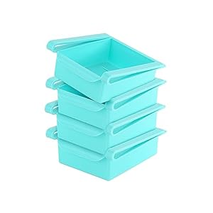 GEEZY Fridge Storage Organiser Retractable Fridge Drawer Under shelf Space Saving Storage Basket Fruit and Veg Containers Set of 4