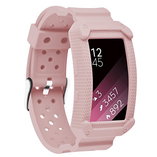 Moretek Silicone Bracelet Replacement Band Strap for Samsung Gear Fit2 & Fit2 Pro Tracker Smartwatch (New Pink)