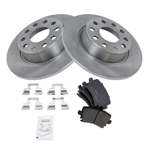 Image of TRQ Rear Brake Pad and Rotor Set Semi Metallic Compatible with 2010 Volkswagen Golf 2011 2017 GTI