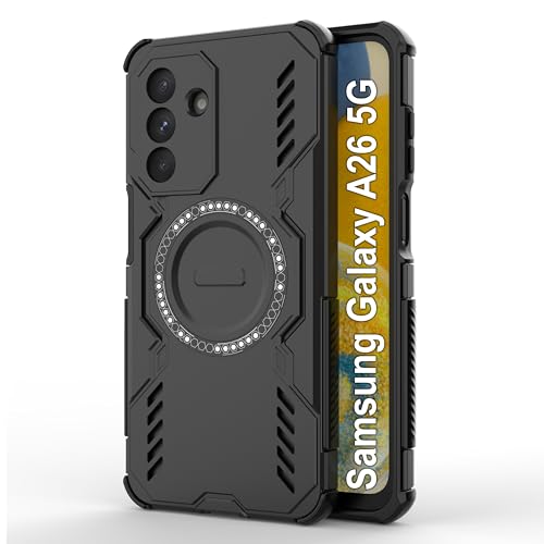 Image of amazon basics Back Case Cover for Samsung Galaxy A26 5G | Magnetic Case with Built-in Metal Ring | Supports Mag-Safe Charger, Wallet & Car Mount | Shockproof Hybrid PC + TPU | Black