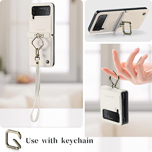 Asapdos Samsung Galaxy Z Flip 4 Case,Ultra Thin Suede Pu Protective Cover With Ring And Wrist Strap,Camera Protector Case For Samsung Galaxy Z Flip 4 5G(Beige) #TOP5