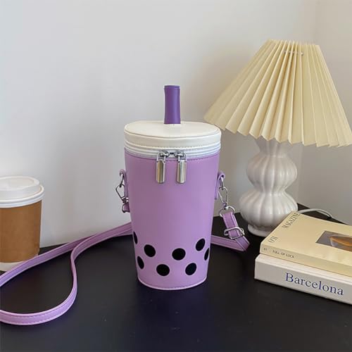 Women Female Polka Dot Milk Tea Cup Bag, Japanese Bucket Shoulder Crossbody Bag, Cute Creative Cylinder Cup Purse With Straw4