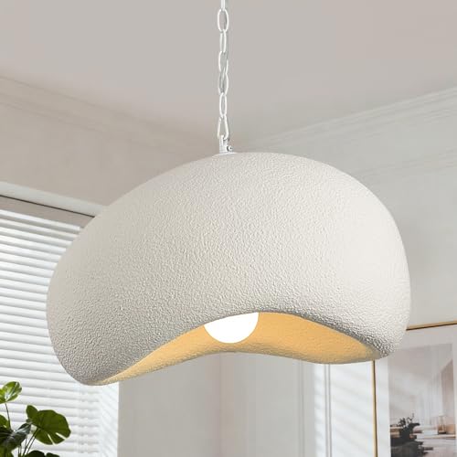 Yiludingsheng Wabi Sabi Pendant Lights,19.7in White Modern Pendant Light Resin Hanging Lamp Kitchen Island Lighting Modern Japandi Chandelier for Dining Room Hallway Restaurant Foyer