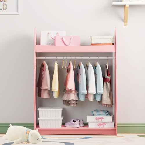 KEEPREAPER KEEPREAPER Kleiderständer Kinder Garderobenständer mit Ablagen, Spiegel und Haken Kleiderstange Garderobe aus Holz 81 x 28 x 106,5 cm (Wolken, Rosa) - Detailansicht 8 | Kinderzimmermöbel