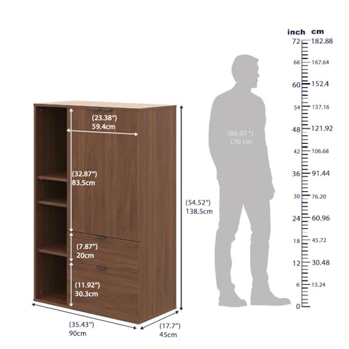 Image of Wakefit Engineered Wood Cabinet | 1 Year Warranty | Storage Cabinet for Home Kitchen Living Room | 1 Closed Compartment, 2 Drawers & 4 Open Shelves | Pattens - Columbian Walnut