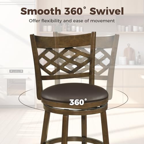 Butacos giratorios Giantex, set de 2 unidades, altura de barra 26 pulgadas, con estructura de madera de caucho, asiento tapizado y reposapiés, estilo mid-century para isla de cocina, café o pub, color marrón miniatura 5