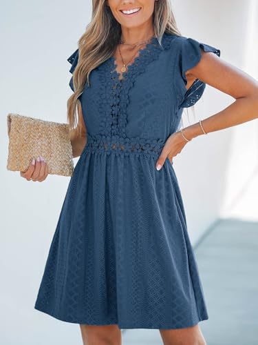 Image of CUPSHE Women's Boho V Neck Lace Dress Casual Eyelet Summer Mini Sundress Ruffle Cap Sleeve A-Line Beach Vacation Dress 2026