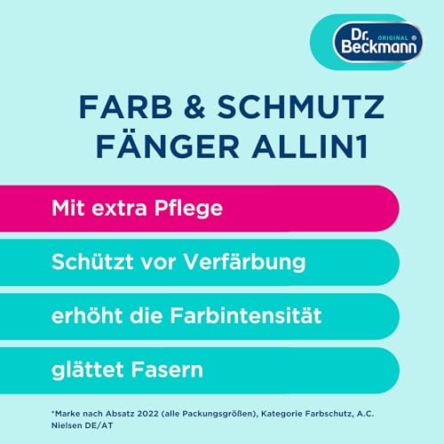 Dr. Beckmann Farb- und Schmutzfänger, Unparfümiert, 3in1 | Farbfangtücher für ultimativen Verfärbungsschutz | mit EXTRA FARB- & FASERPFLEGE | 40 Tücher
