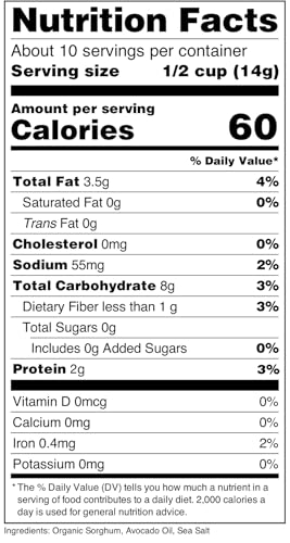 Nature Nate’s Popped Sorghum, Avocado Oil Sea Salt - Organic Sorghum, Keto & Gluten Free, Whole 30, Healthy Snacks, Better Than Popcorn, Made in USA - 5 Ounce - image 2