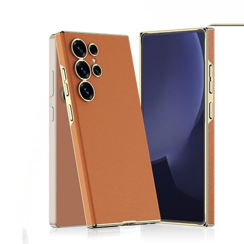 Coque Samsung Galaxy S25 Ultra étui protection rigide cuir orange