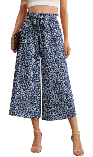 Image of IWOLLENCE Women Flowy Loose Wide Leg Pant Summer Beach Casual Trousers high Waist Adjustable Knot Business Work Casual Pants