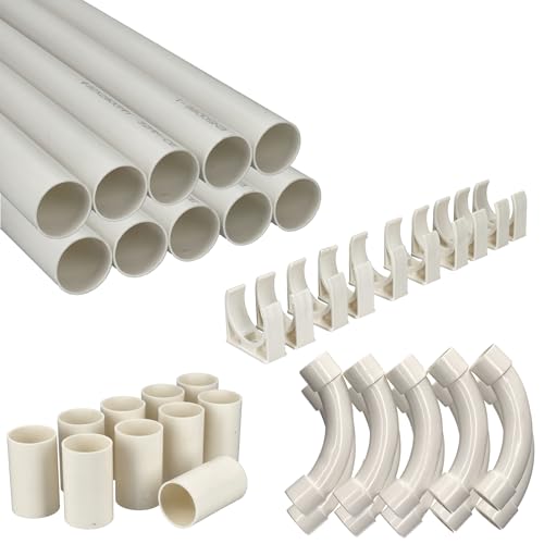 Jandei - Pack 10 uds. Tubo para Cables PVC Rígido Blanco Longitud 1 Metro. Diámetro 32 mm. Funda de Cable con Grapas de Sujección,Manguitos y Curvas de Empalme.