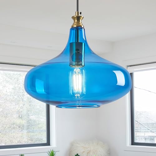 BNHHLZ Blue Glass Gold Pendant Light 10.63'