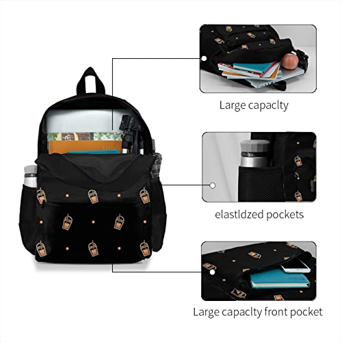 Elasonn 16.5 Laptop Handbag Lightweight School Bags Bookbag Backpacks For Men Women,Funny Boba Bubble Milk Tea Dots Casual Zipper Schoolbag Shoulder Bag Travel Daypack For Student Boys Kids #TOP3
