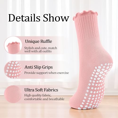GRPSKCOS Non Slip Yoga Socks 4 Pairs Women Pilates Grip Socks for Yoga Barre Home Workout Hospital Size 5-82