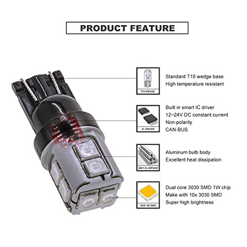 DODOFUN CANBUS T10 Extra Bright Deep Dark Blue Car Interior Exterior Replacement Bulb 168 175 194 2825 W5W etc. Size Map Dome Door LED Light 12V ~ 24V Error Free (Pack of 4) - Thumbnail 5