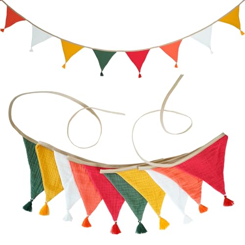 Guirnalda navideña de 2,6 m de algodón con borlas, 10 Piezas Doble Cara, decoración para habitación Infantil, Chimenea, Puertas, Ventanas, Paredes y Fiestas