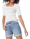 Amazon Essentials Women's Slim Fit Half Sleeve Square Neck T-Shirt, White/Heather Grey, Stripe,...