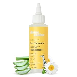 Dog Ear Cleaner – 4 Fl Oz of Dog Ear Wash – Drops to Dissolve Wax, Combat Odor, and Support Healthy Ears – Made with Chamomile, Honey, and Aloe – Made in The USA