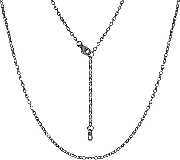 FOCALOOK Womens Chain Necklaces 2MM Cable Necklace, 316L Stainless Steel Silver/Black/14K Gold/Rose Gold Plated, Hypoallergenic Chains for Pendant,14-30"