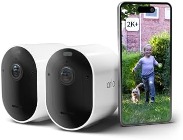 Arlo Pro 5 Camara de Vigilancia WiFi Exterior 2K, Camara Vigilancia WiFi Interior, Sensor de Movimiento, Alarmas para Casa, Visión Nocturna Color, Prueba Secure Incluida, 2 Cámaras, Blancas