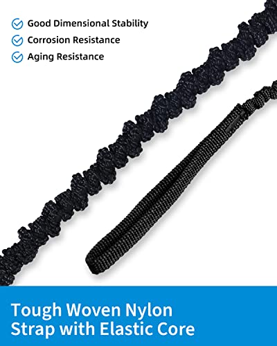 Image of OCEANBROAD Kayak Paddle Leash with D-Ring Stretchable Bungee Strap Lanyard Rope for SUP Kayaking Boating Canoeing Fishing Pole Rod 4-7 Feet Black 2 Pack