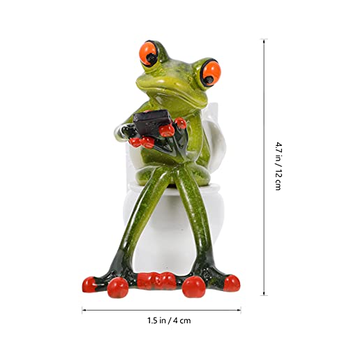 VOSAREA Frog Ornament Statues Decor Funny Desgin Adorable Sitting on Toilet and Texting Fairy Garden for Indoor Outdoor Home Desk Bathroom Decoration - Image 3