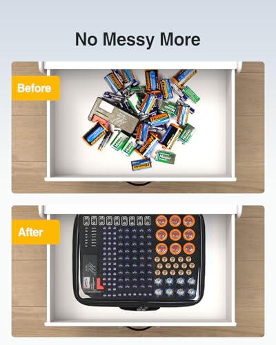 Luxtude Battery Organizer Storage Case with Tester, Clear Battery Storage Organizers Holds, Hard Batteries Holder Organizers, Portable Batteries Case Organizer (Black Large)