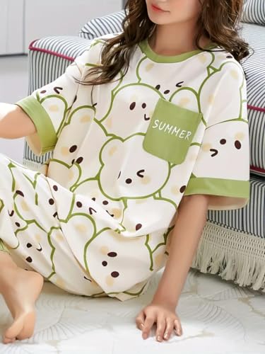 Image of Louis Luxe Womens Korean Night Dress || Full Pyjama Set || Korean Nightsuit || Women Nightwear ||Round Neck Full Sleeve Nightsuit || Loungewear || Everyday Nightdress (ND-02)