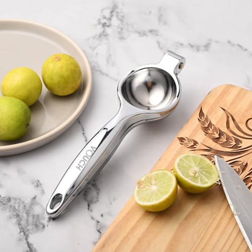 Image of VOUCH Lemon Squeezer Stainless Steel Finish | Heavy Duty Manual Citrus Juicer for Lemon & Lime | Modern Hand Press Juice Extractor | Easy Grip Handle | Essential Kitchen Gadget